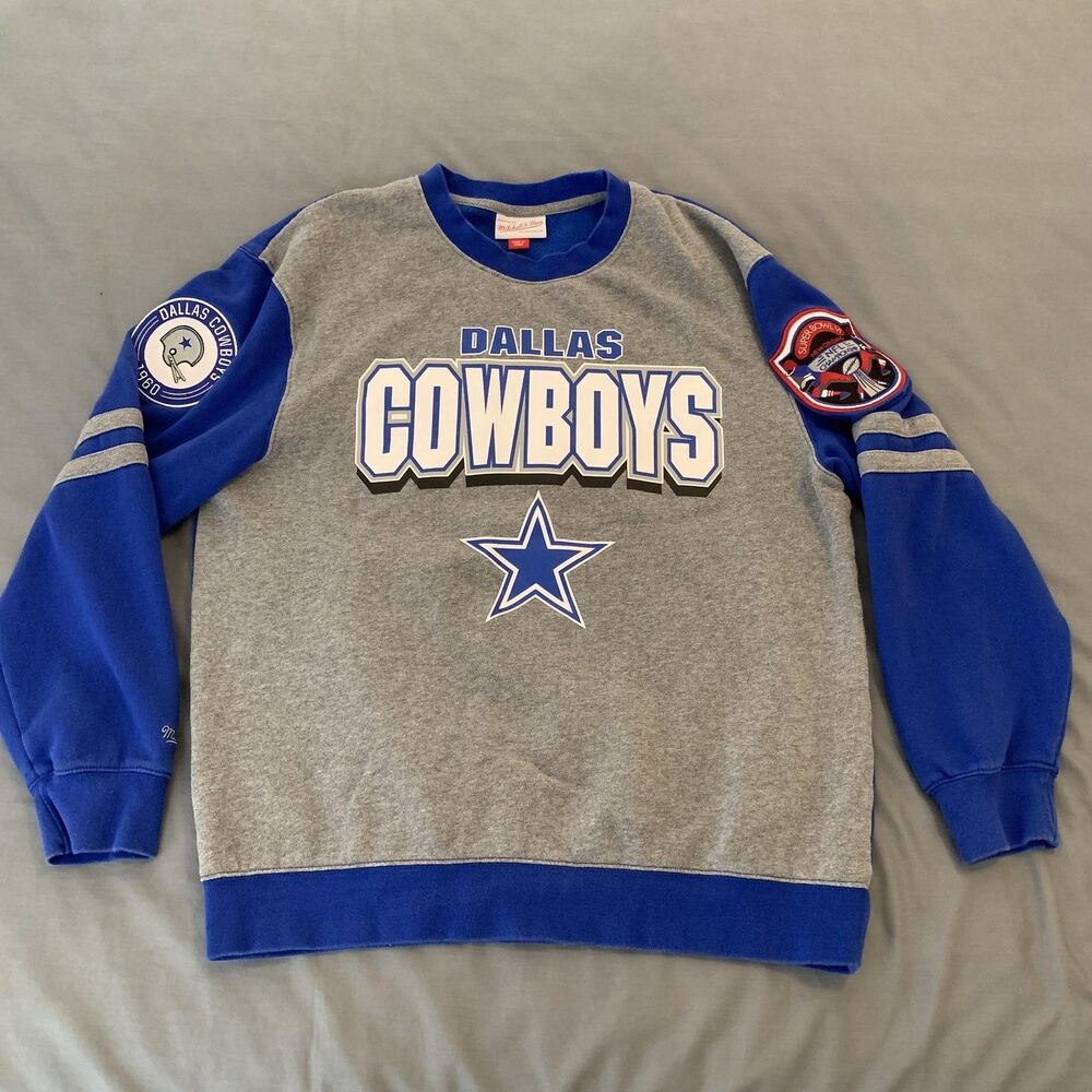 Dallas Cowboys Sweater Mens Large Blue Gray NFL Football Throwback Super Bowl VI